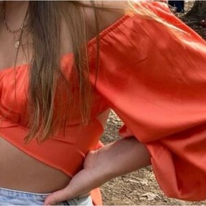 SHEIN orange like satin crop top.